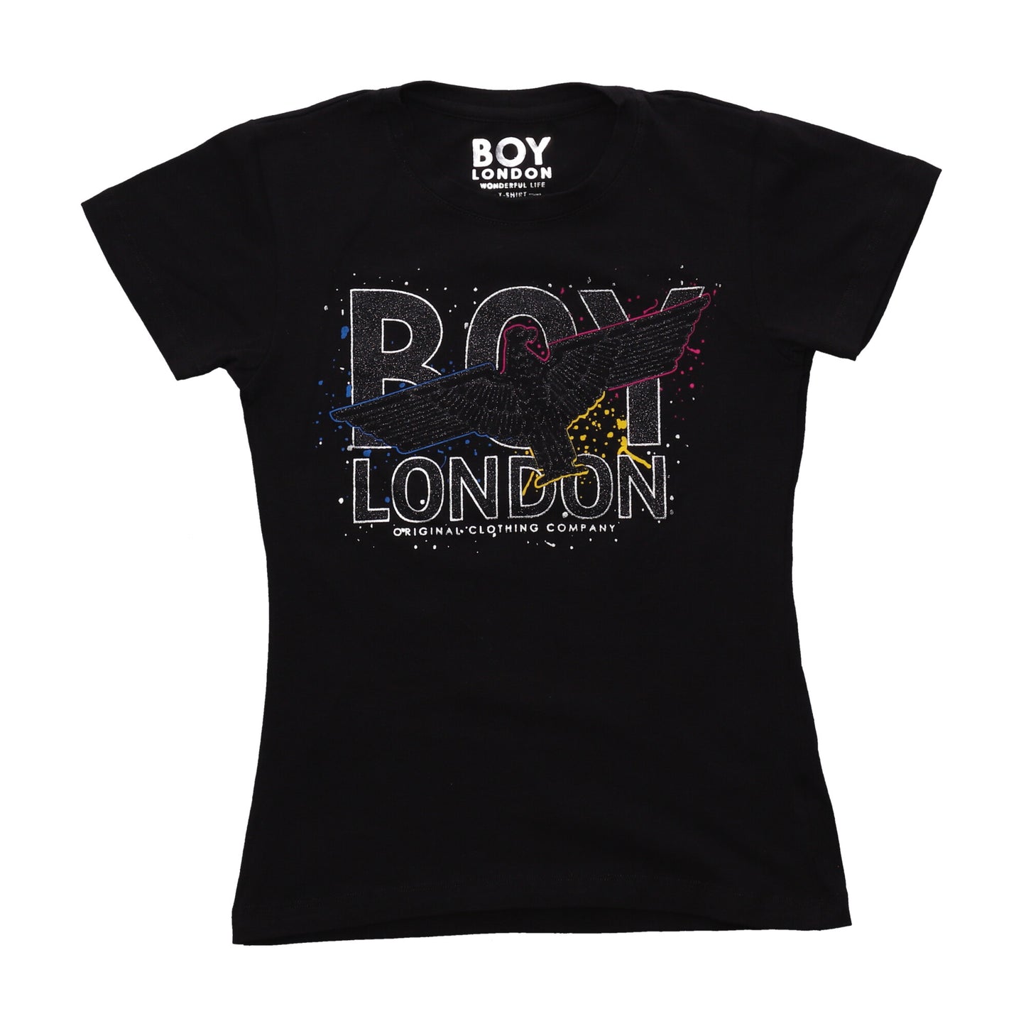 Playera Negra Dama Con Águila Contorno De Colores Boy London