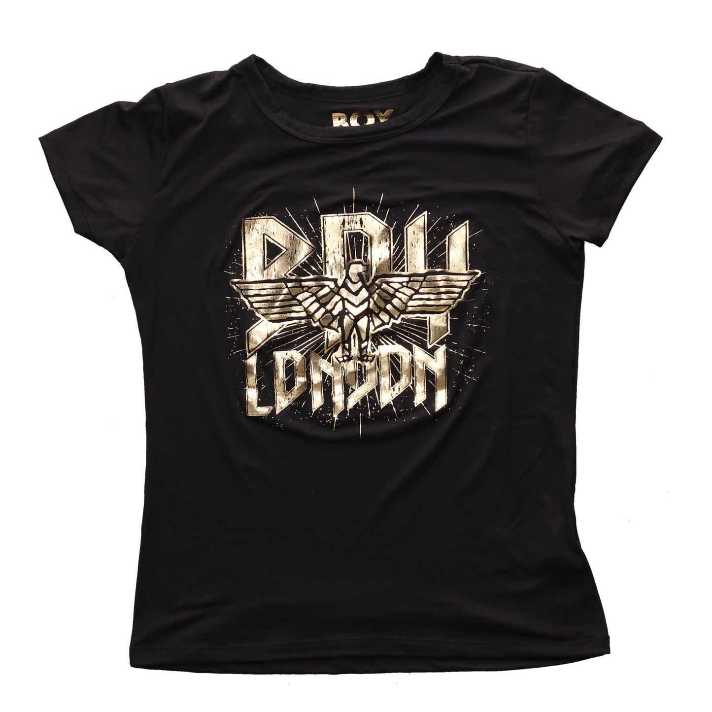 Playera Negra Manga Corta Mujer Estampado Oro Boy London