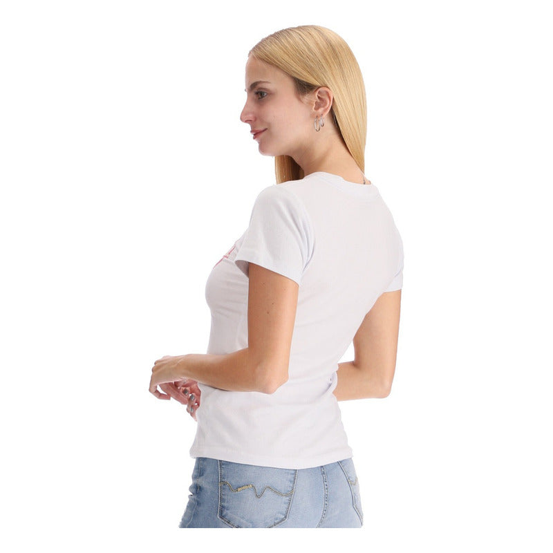 Playera Blanca Mujer Brillos Foil Rosa Algodon Boy London