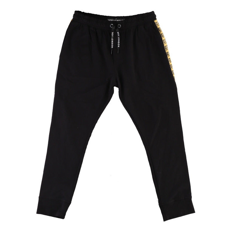 Pants Jogger Hombre Negro Contorno Dorado Boy London Negro Liso Xg