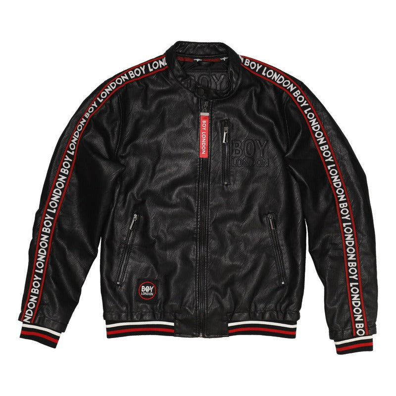 Chamarra Vinipiel Hombre Biker Lineas Rojo Blanco Boy London