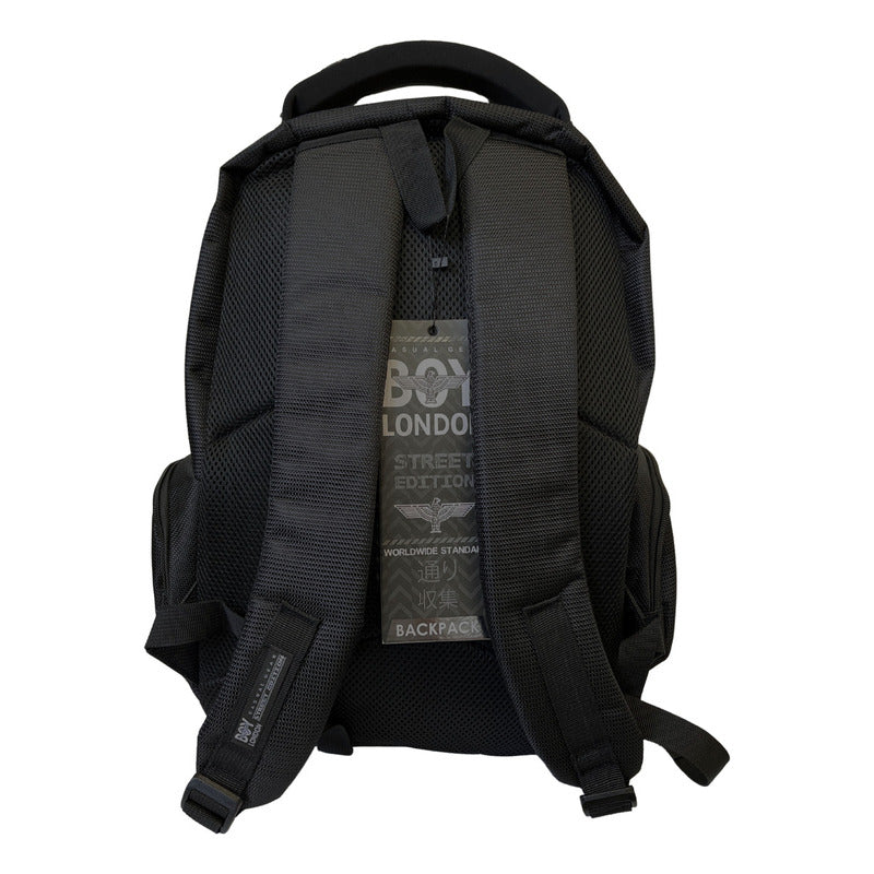 Mochila Escolar Backpack Negra Gran Capacidad Cierres Reforzados Boy London Color Negro Diseño De La Tela Lisa