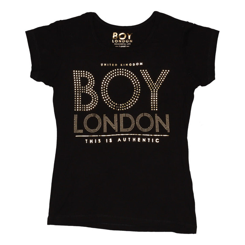 Playera Mujer De Algodon Pedreria Letras Boy London
