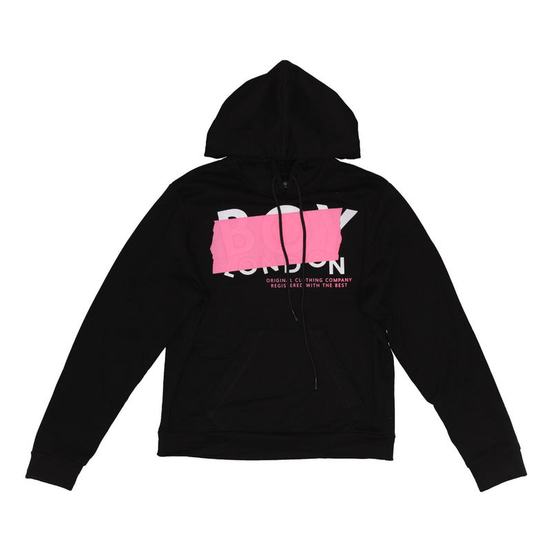Sudadera Negra Mujer Letras Texturizadas Hd Rosa Boy London