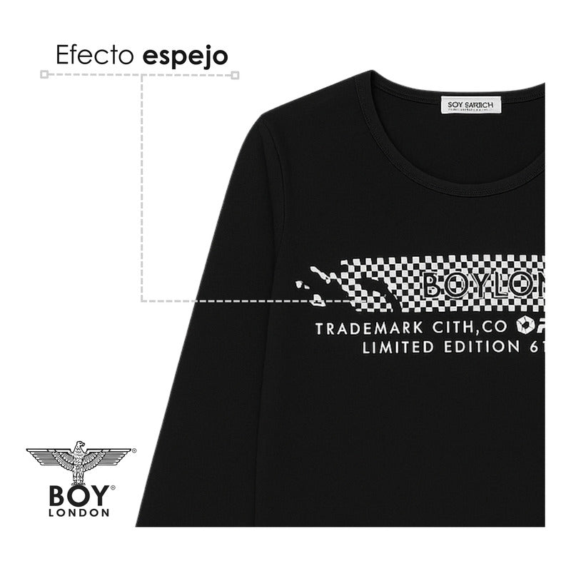 Playera Negra De Dama Manga Larga Boy London Original