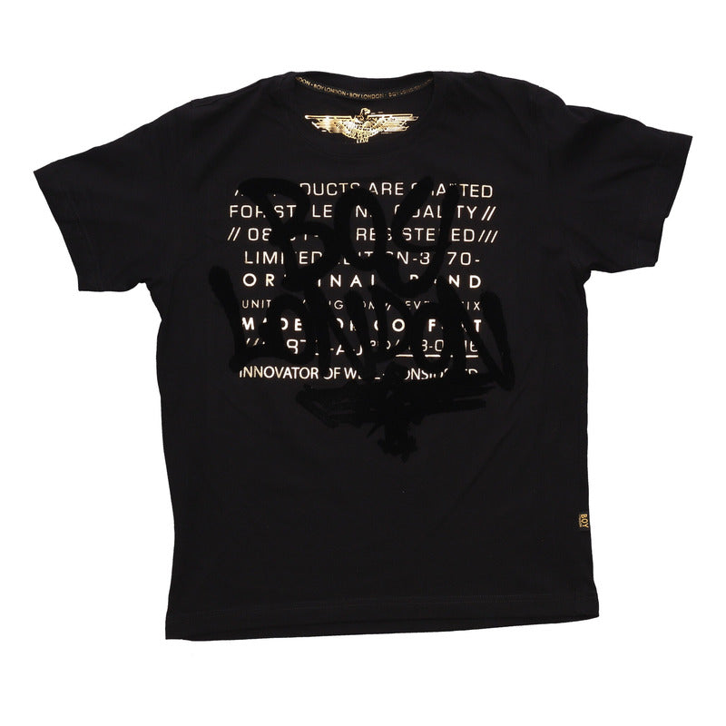 Playera Negra Estampado Terciopelo Estilo Grafiti Boy London