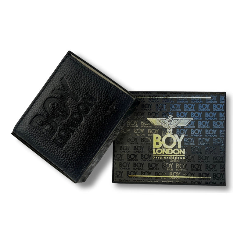 Cartera De Piel Plegable Negra Compacta Hombre Boy London