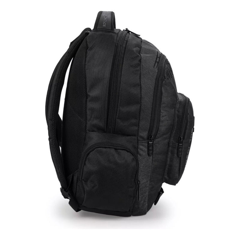 Backpack Mochila Reforzada Casual Escolar Boy London Color Negro Diseño De La Tela Liso