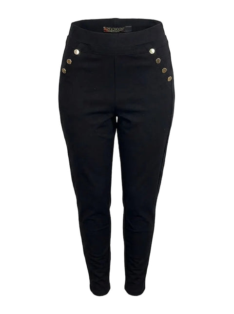 Pantalón Skinny Boy London de Mujer Negro Botones Dorados Náutico