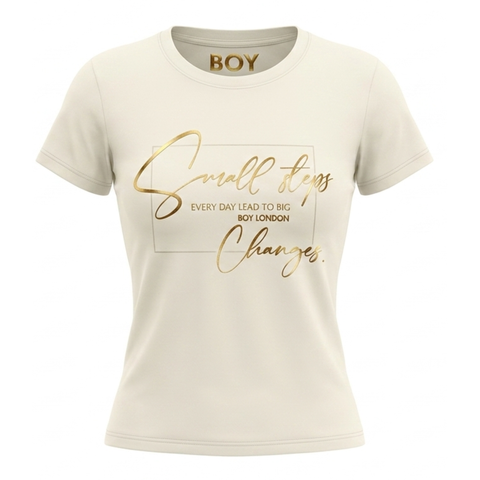 Playera Boy London Mujer Crema Small Steps Foil Oro