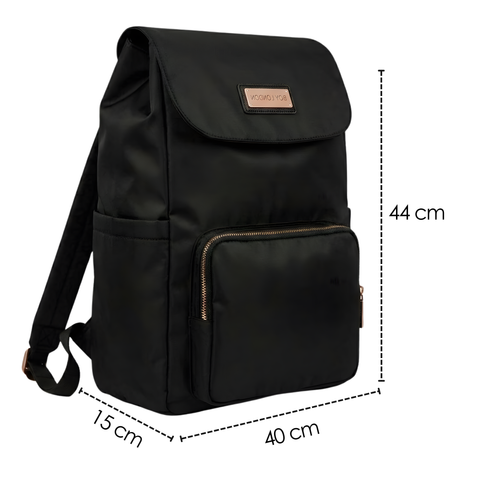 Mochila Boy London Mujer Negra Placa Rose Gold Solapa