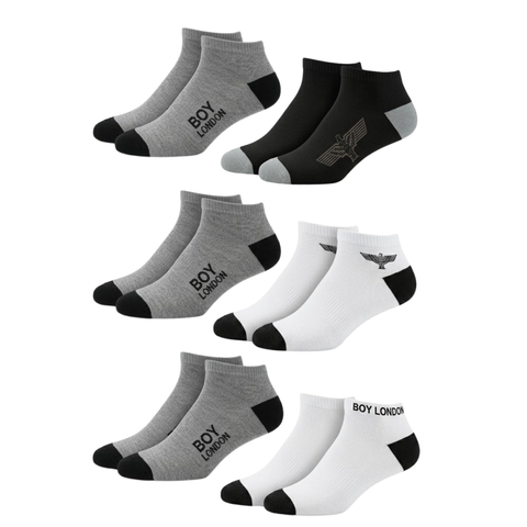 6 Pares Calcetines Boy London Hombre Gris Blanco Negro
