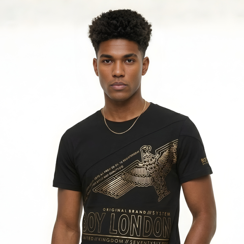Playera Boy London Negra Águila Dorada Foil Original