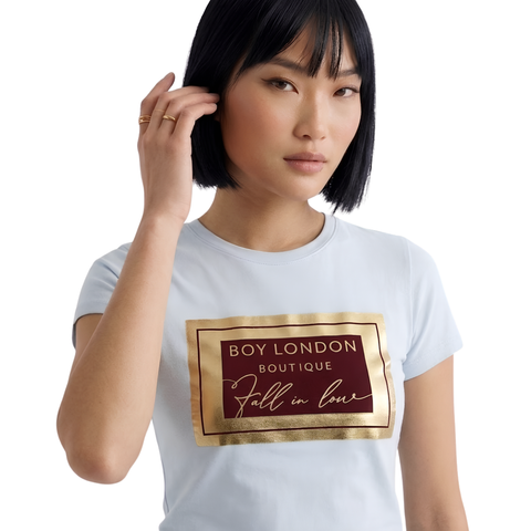 Playera Boy London Mujer Blanca Boutique Foil Oro