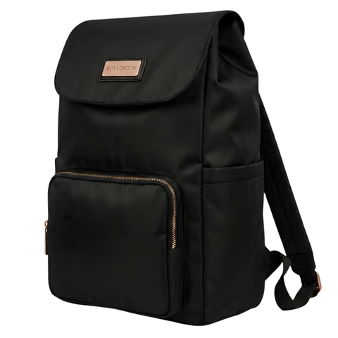 Mochila Boy London Mujer Negra Placa Rose Gold Solapa