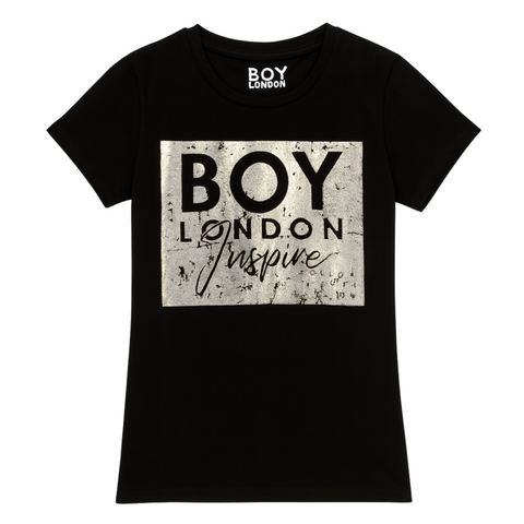 Playera Boy London Mujer Negra Inspire Plata Metálico