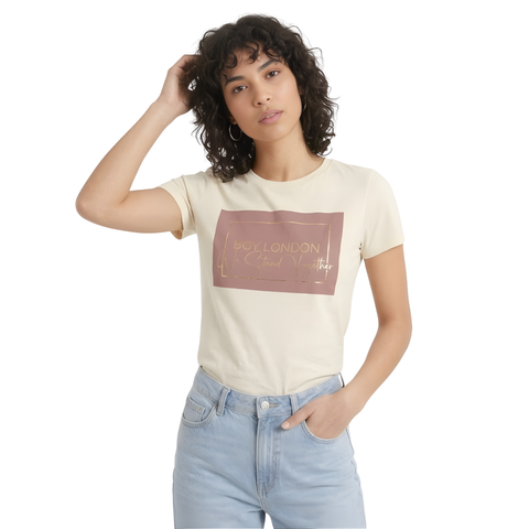 Playera Boy London Mujer Crema We Stand Together Rosa Palo