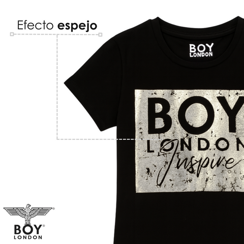 Playera Boy London Mujer Negra Inspire Plata Metálico