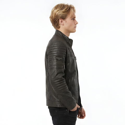 Chamarra Vinipiel Boy London Café Biker Afelpada Hombre