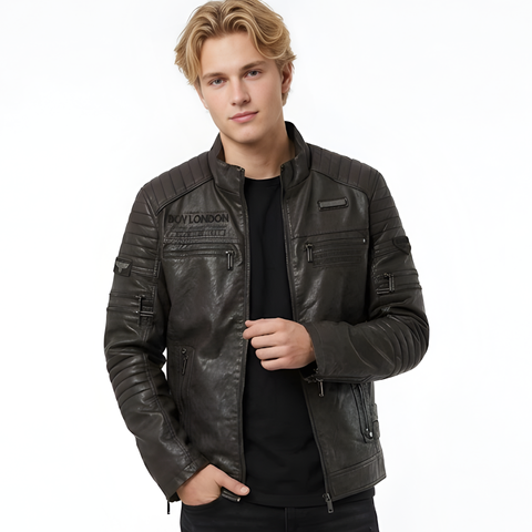 Chamarra Vinipiel Boy London Café Biker Afelpada Hombre