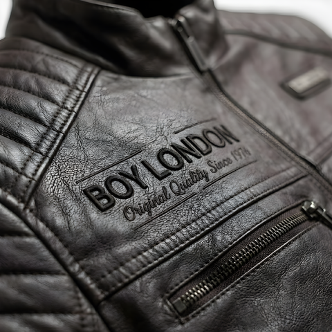 Chamarra Vinipiel Boy London Café Biker Afelpada Hombre