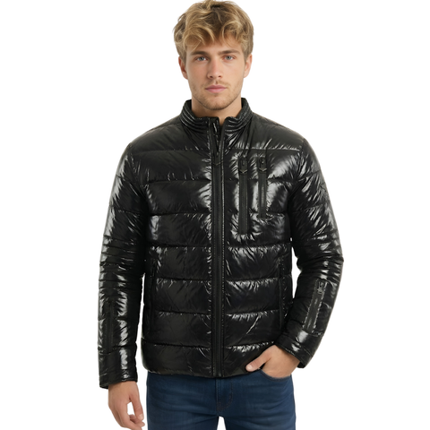 Chamarra Boy London Capitonada Brillante 7 Cierres Negra