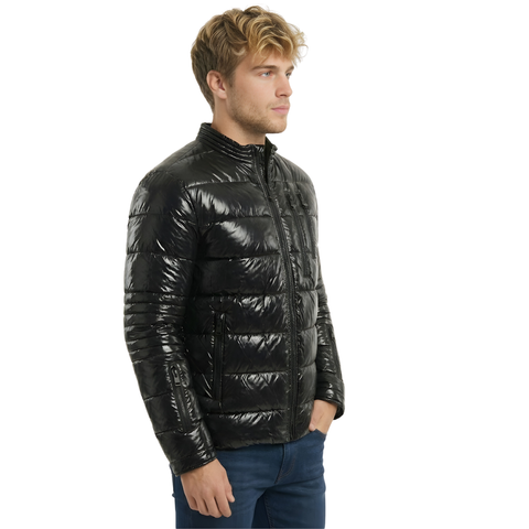 Chamarra Boy London Capitonada Brillante 7 Cierres Negra