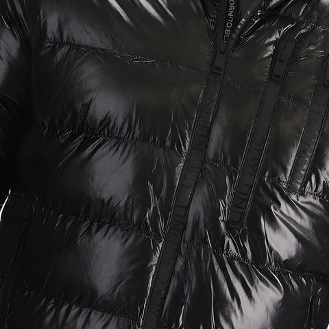 Chamarra Boy London Capitonada Brillante 7 Cierres Negra