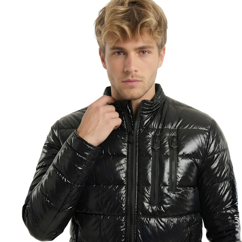 Chamarra Boy London Capitonada Brillante 7 Cierres Negra