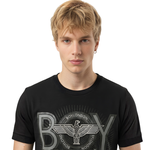 Playera Boy London Negra Logo Águila Slim Fit Original