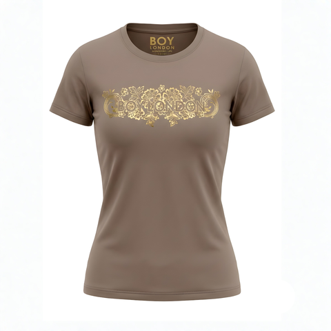 Playera Boy London Mujer Beige Floral Foil Dorado