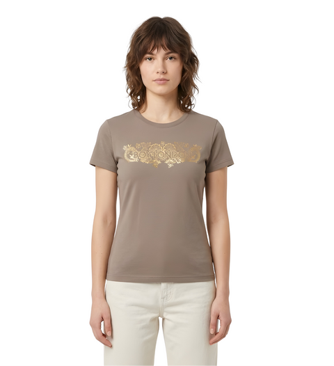 Playera Boy London Mujer Beige Floral Foil Dorado