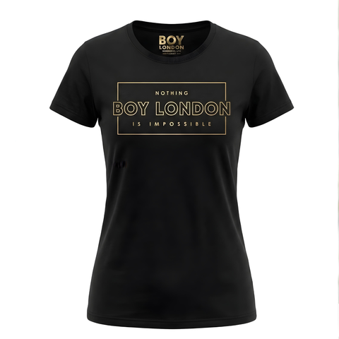 Playera Boy London Mujer Negra Nothing Is Impossible Foil Dorado