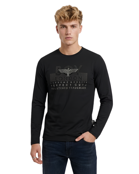 Playera Manga Larga Boy London Hombre Negra Camo Blackout