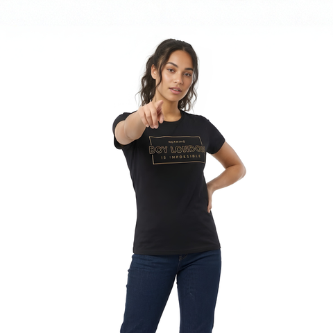 Playera Boy London Mujer Negra Nothing Is Impossible Foil Dorado