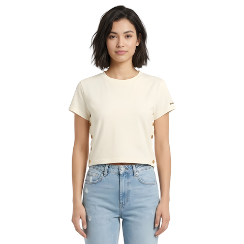 Crop Top Boy London Mujer Crema Botones Dorados
