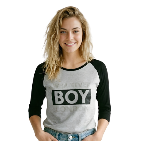 Blusa Boy London Mujer Gris Negra Raglan Totally Perfect
