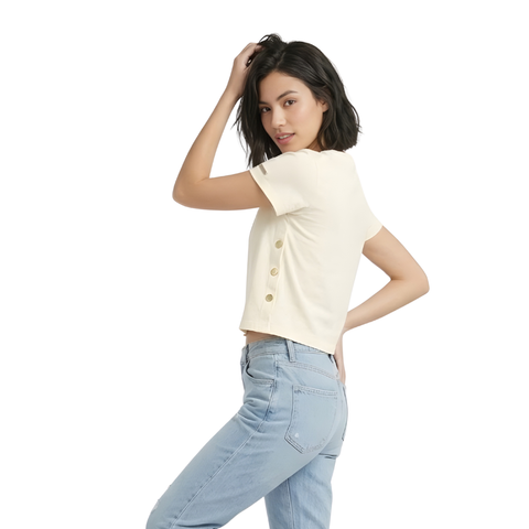 Crop Top Boy London Mujer Crema Botones Dorados
