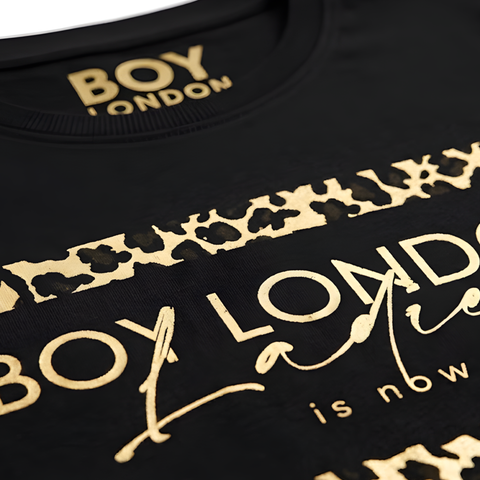 Playera Boy London Mujer Negra Ladies Foil Dorado Animal