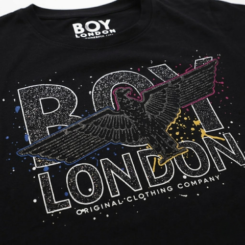 Playera Boy London Mujer Negra Águila Contorno Colores