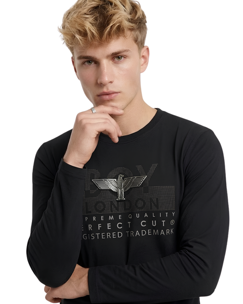 Playera Manga Larga Boy London Hombre Negra Camo Blackout