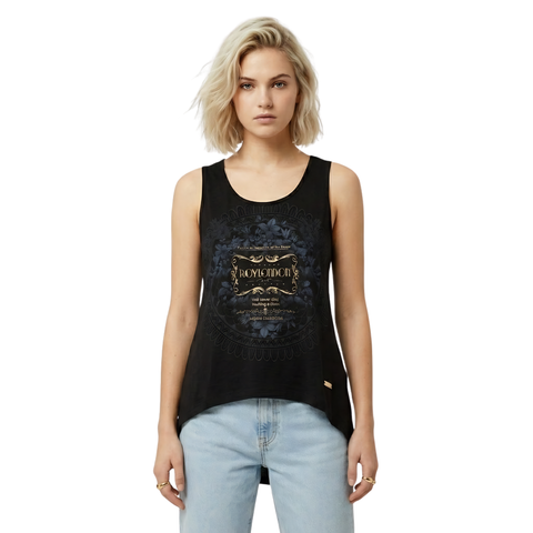 Blusa Boy London Mujer Negra Espalda Escotada Dorado