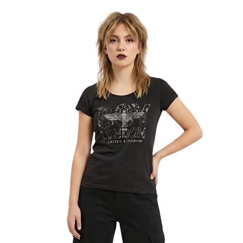 Blusa Boy London Mujer Negra Foil Plateado Vintage