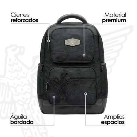 Mochila Boy London Negra Águila Relieve Camo Tonal