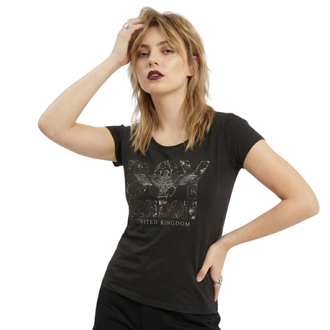 Blusa Boy London Mujer Negra Foil Plateado Vintage