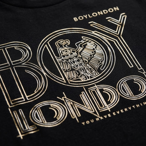 Playera Negra Mujer Letras Rose Gold Foil Oro Boy London