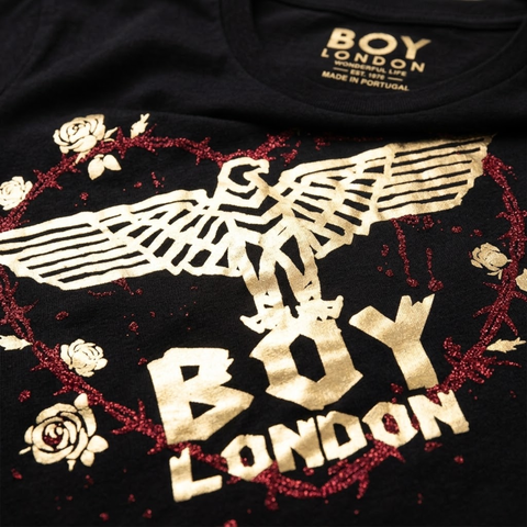 Playera Boy London Mujer Negra Águila Dorada Corazón