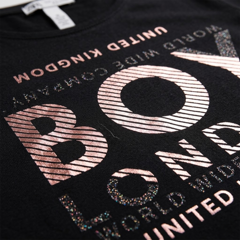Playera Boy London Mujer Negra Rosa Metálico UK