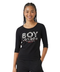 Playera Boy London Mujer Negra Letras Plateadas Rojo