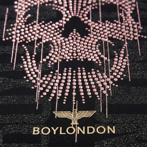 Playera Boy London Mujer Negra Calavera Rosa Gold